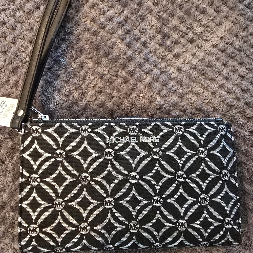 Michael Kors Black and Silver Patterned Wristlet